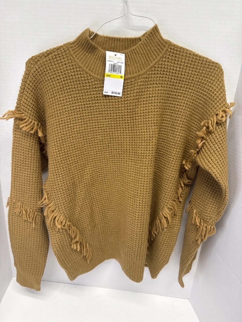 Michael Kors Fringe Detail Sweater in Brown Size Medium NWT